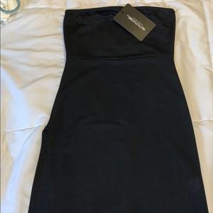 Black Crepe Split Side Bandeau BodyCon Dress